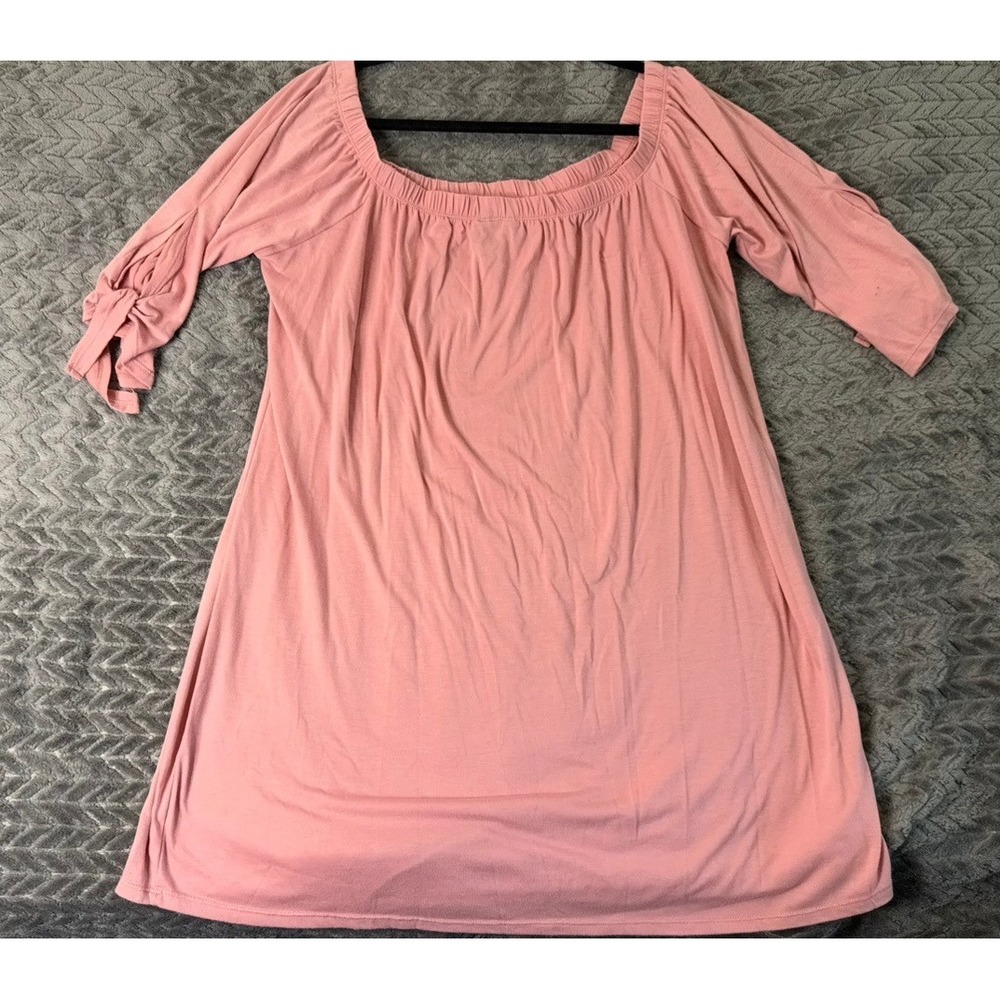 Kristin Nicole Pink Off Shoulder Tunic Top 2X Tie Sleeve Knit Boho Peach 0227
